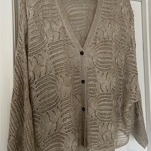 Neiman Marcus Tan Knit Cardigan